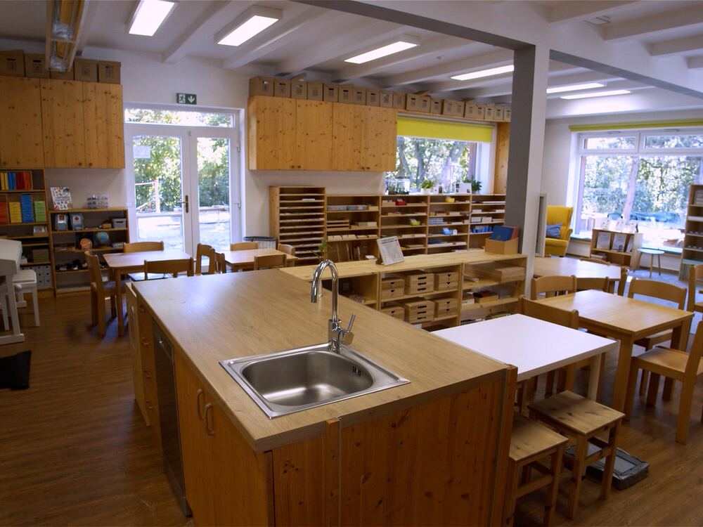 The older pupils’ classroom with a kitchenette